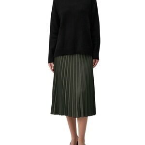 Elegant Moss Green Chiffon LIned  Pleated Midi Skirt Womens sz small